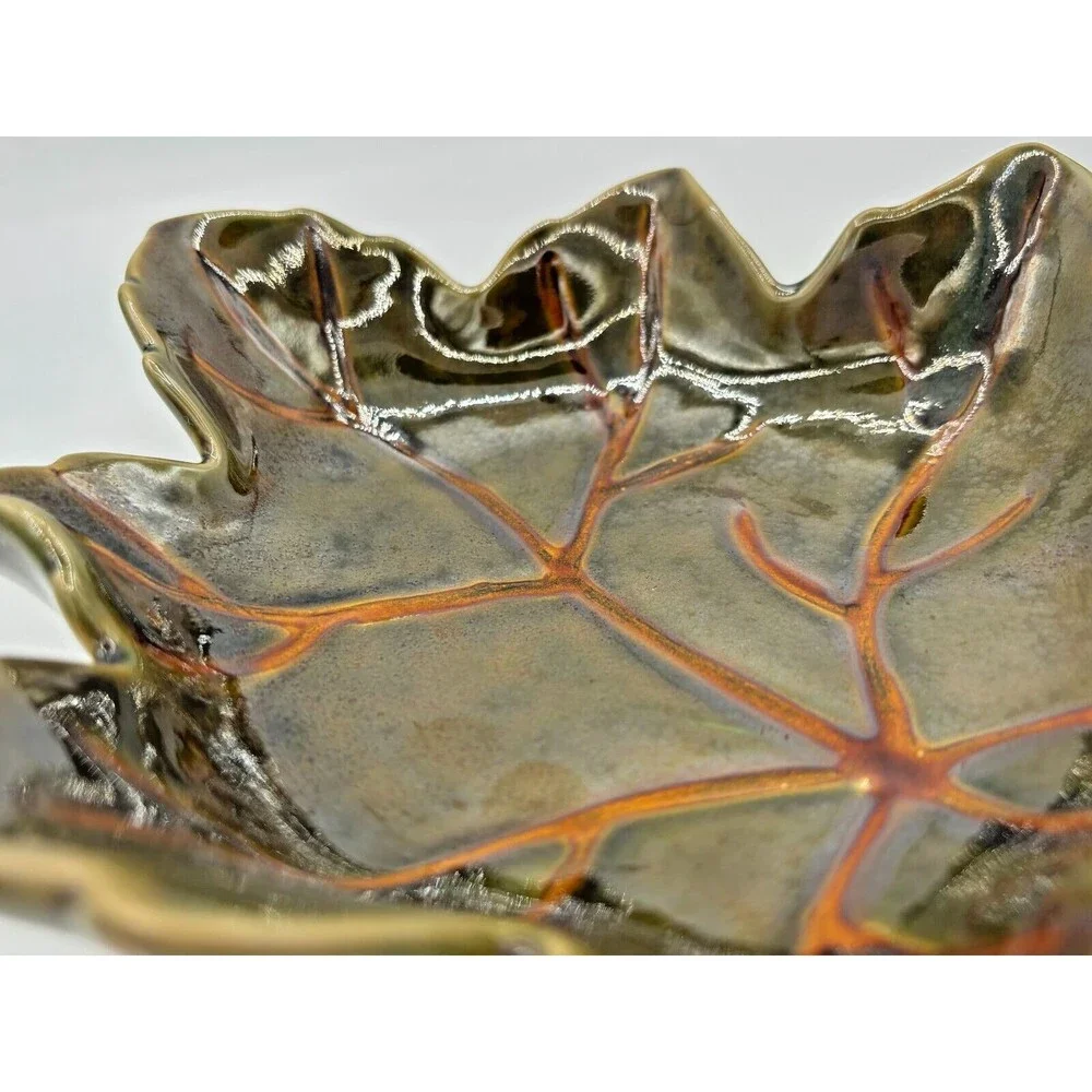 Pottery Barn Harvest Leaf Ceramic‎ Glazed Serving Plate Tray Autumn Fall Decor
